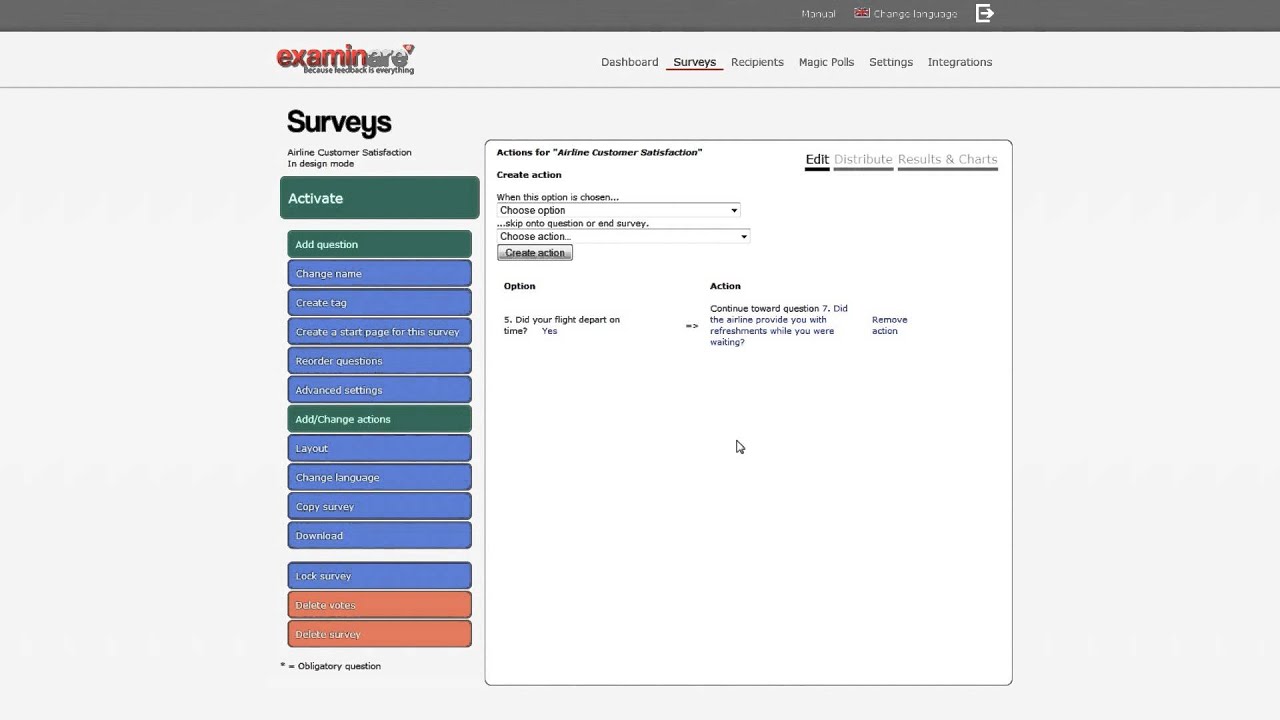 Examinare Survey Tool Manual - Add/Change Actions