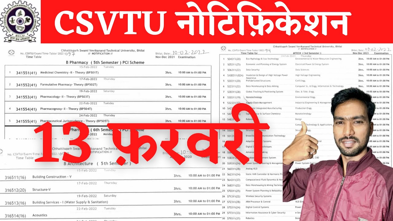 CSVTU TIME TABLE 2022 | CSVTU | CSVTU EXAM NEWS | CSVTU EXAM FORM | CSVTU 5TH SEM EXAM | CSVTU NEWS
