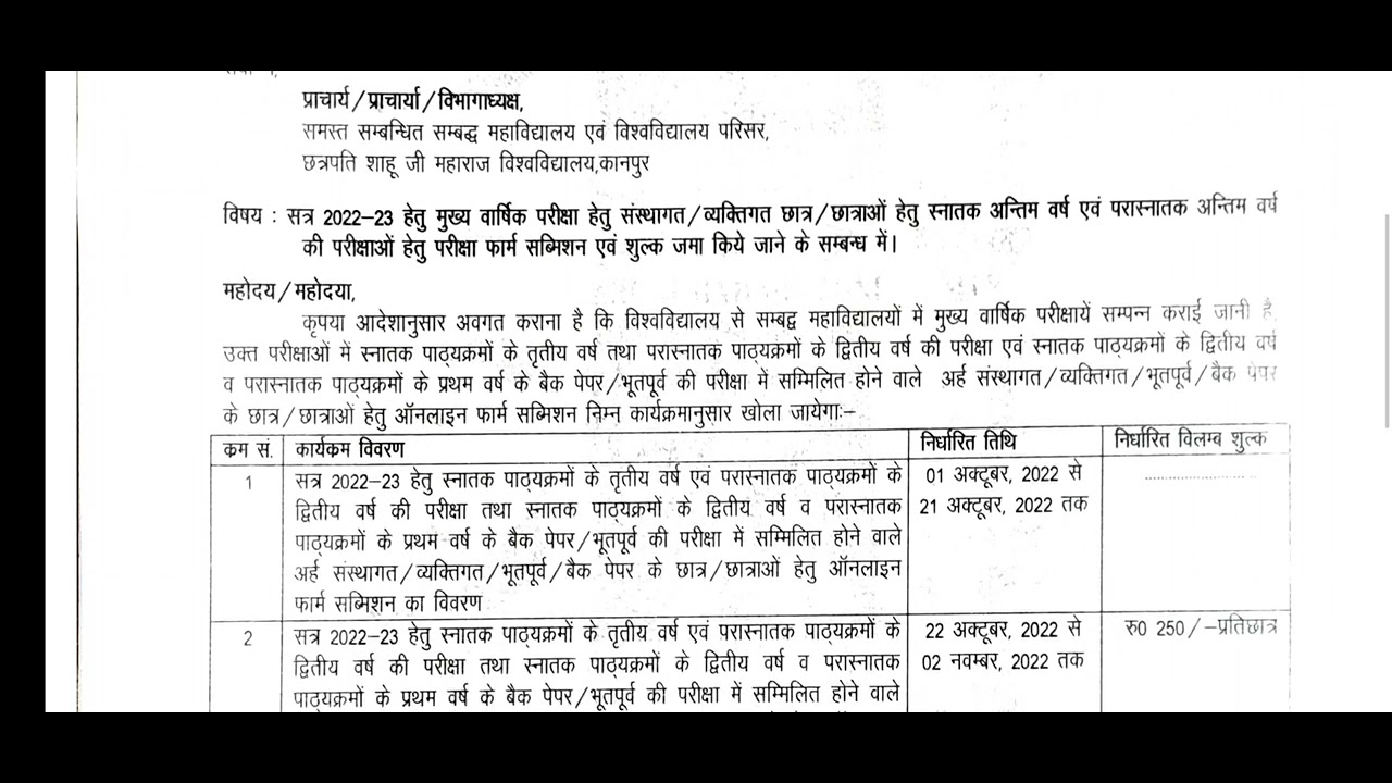 csjmu exam form date, kanpur university exam news