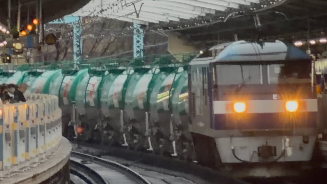 【4K高画質】JR貨物EF210形100番台173号機〔新〕（旧塗装）＋緑色タキ1000形20両が関内駅2番線を超高速通過するシーン（3091レ・新A150・石油輸送）2026.2.25