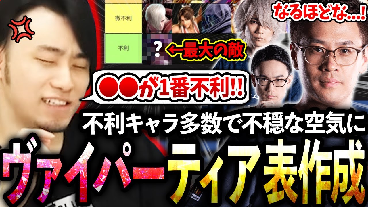 ヴァイパー会議で有利不利のティア表を作成するも、不利キャラが多すぎて不穏な空気になる立川一同【うりょ/かずのこ/ぷげら/ヴァイパー】【立川/CR/スト6】