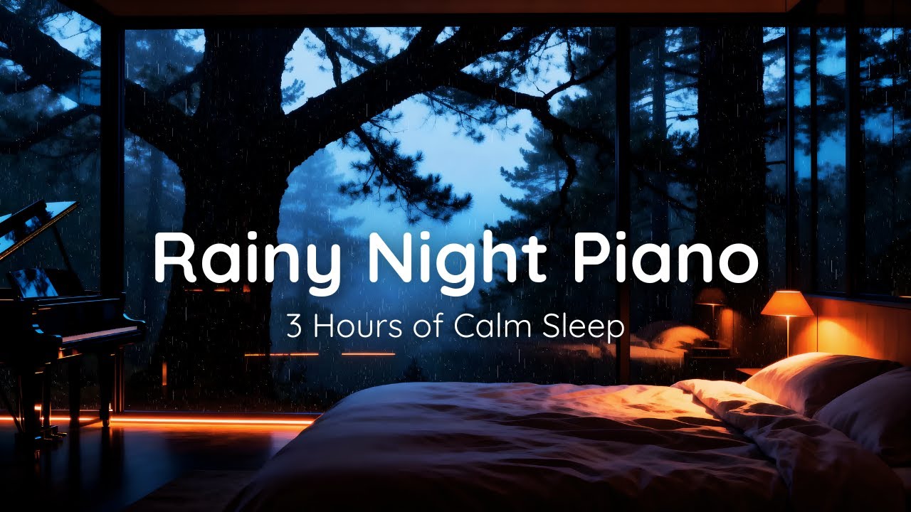 3 Hours Slow Piano & Rain for Overnight Sleep | Rainy Night Piano