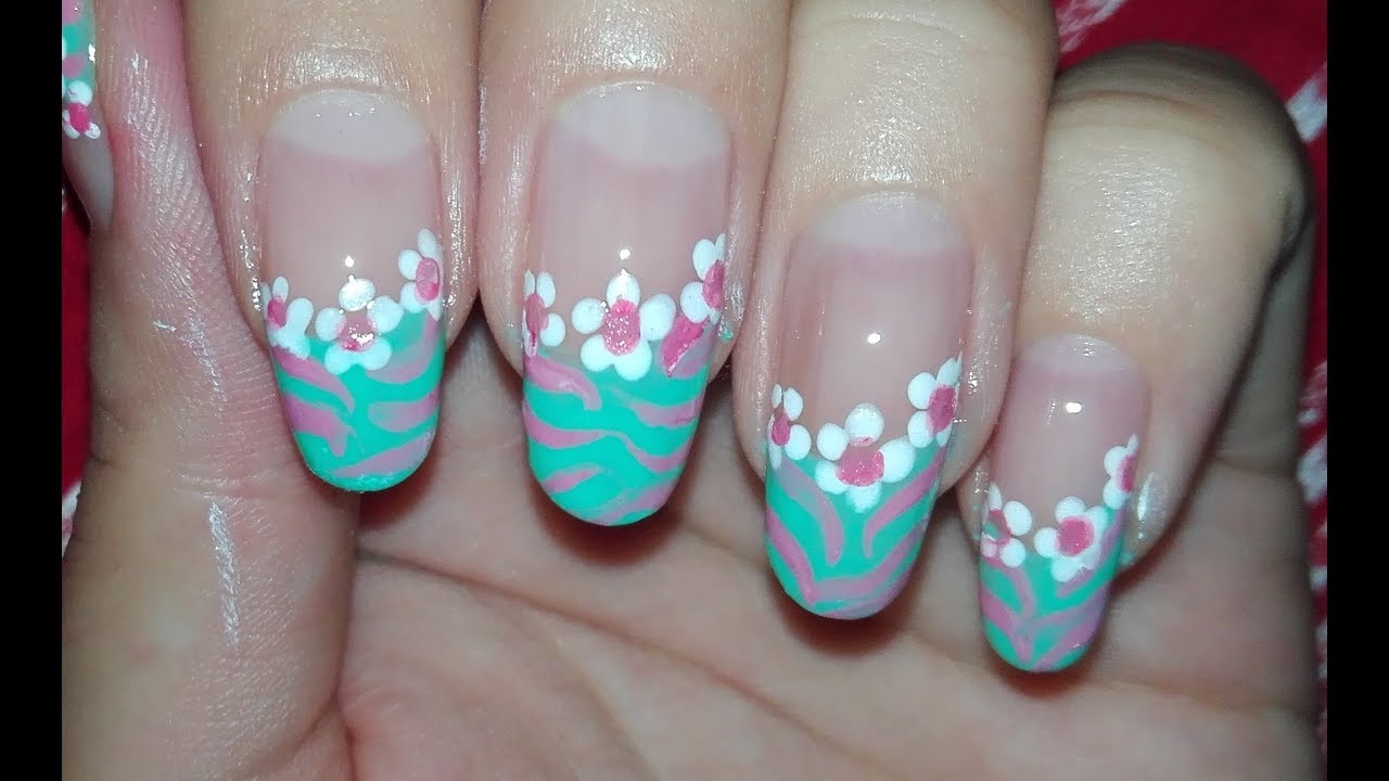 Diagonal Floral French Manicure Nail Art Tutorial: Easy DIY Nail Art for Spring/ Summer | Rose Pearl