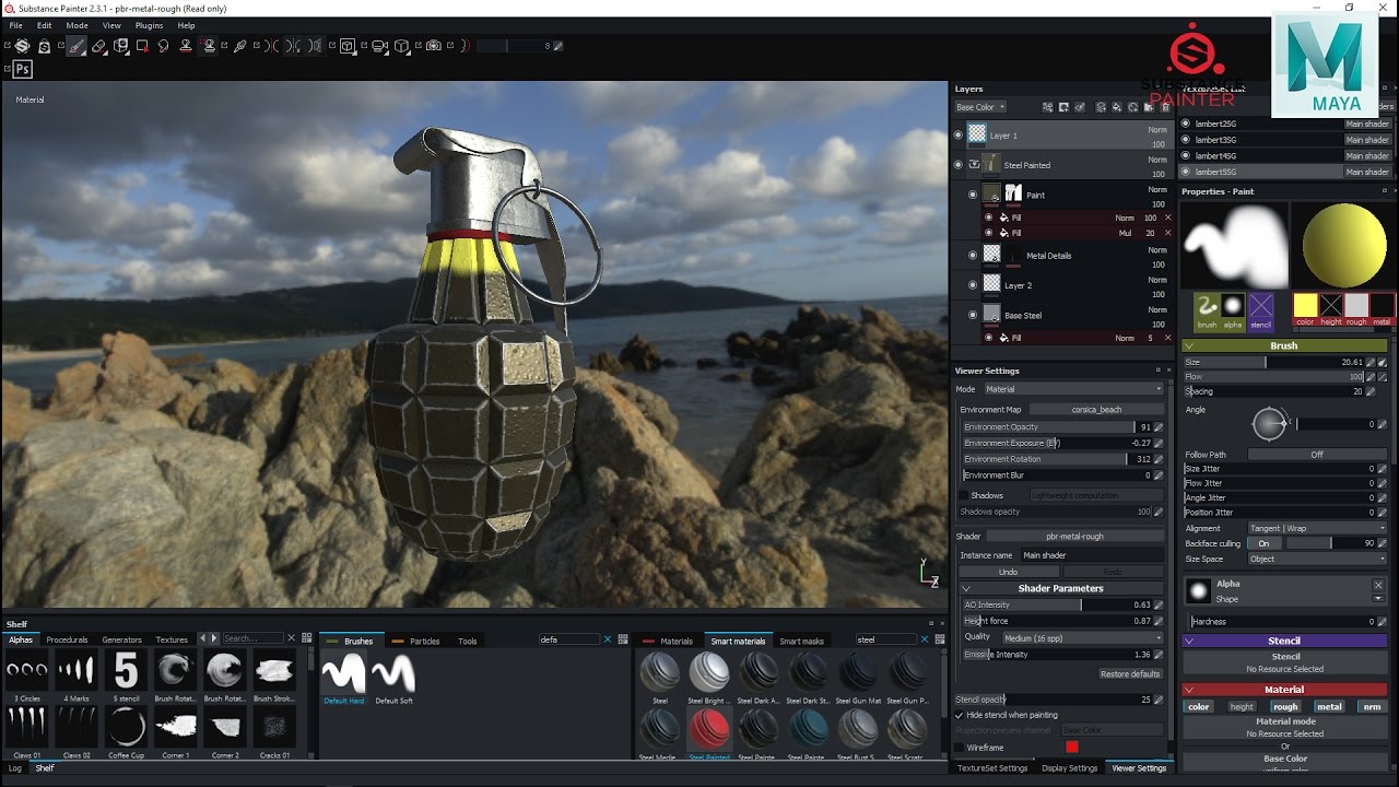 3D Modeling workflow part 3 of 3 : Texturing a hand grenade in Substance painter