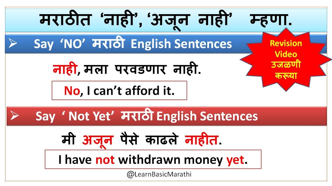 Say 'No'नाही, 'Not Yet' अजून नाही |Daily मराठी Sentences with English Meaning|Conversation Sentences