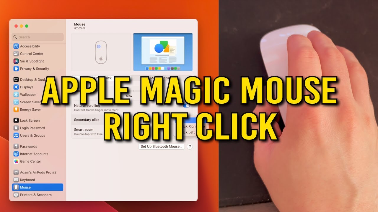 Включите правую кнопку мыши на Apple Magic Mouse в Mac OS 13 Ventura