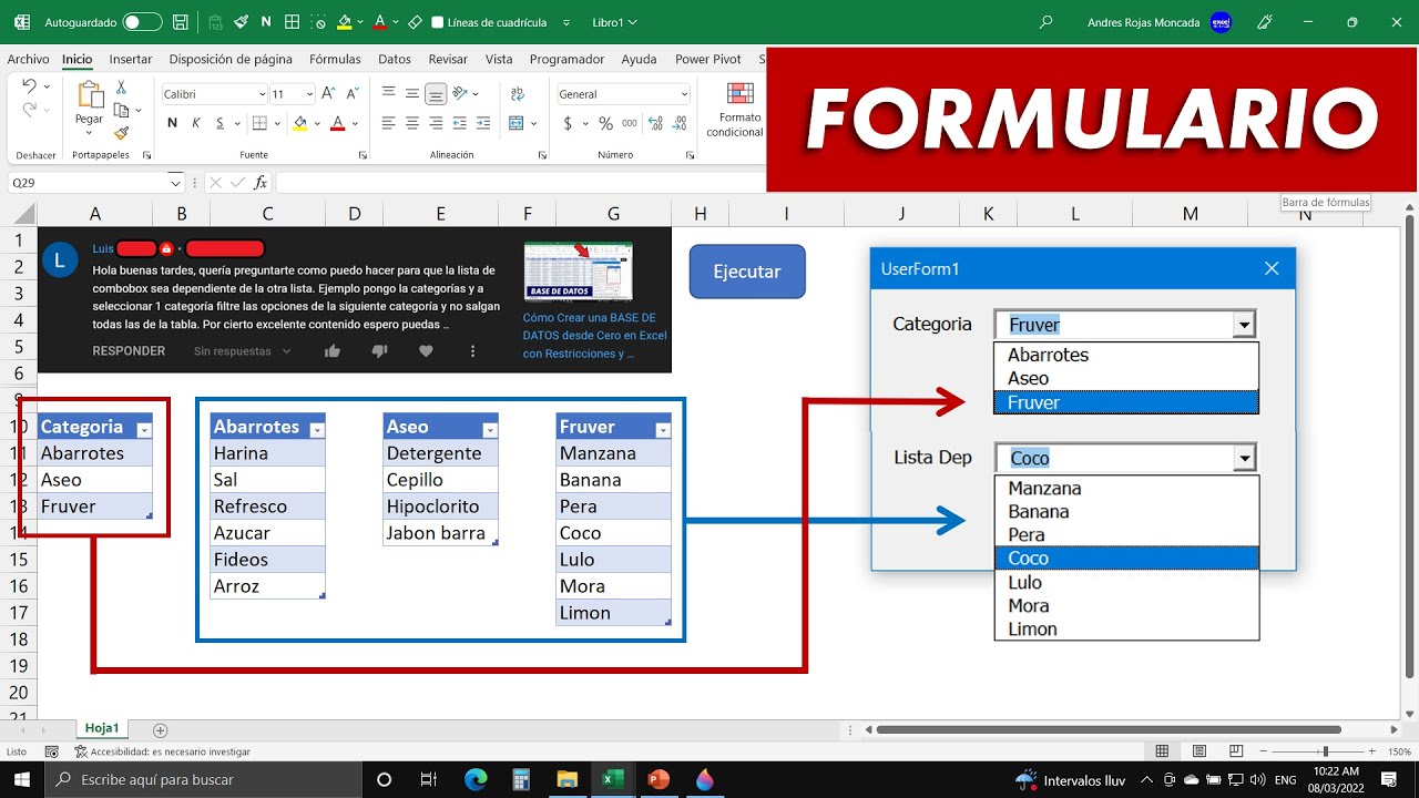 🔴 LISTAS DESPLEGABLES DEPENDIENTES en Formularios de Excel con VBA