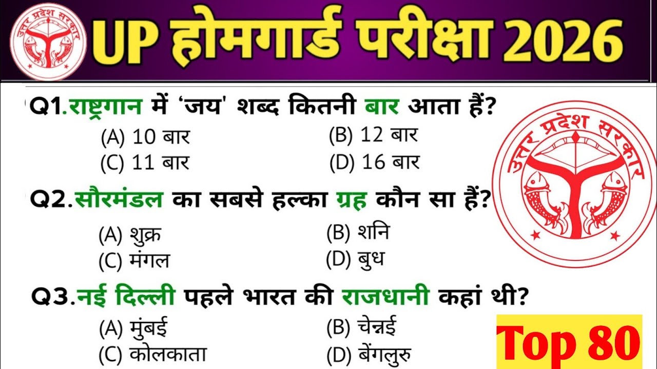 UP Home Guard भर्ती 2025 | UP GK Top 100 Questions | UP Gk Previous Year Questions Paper | Part 15