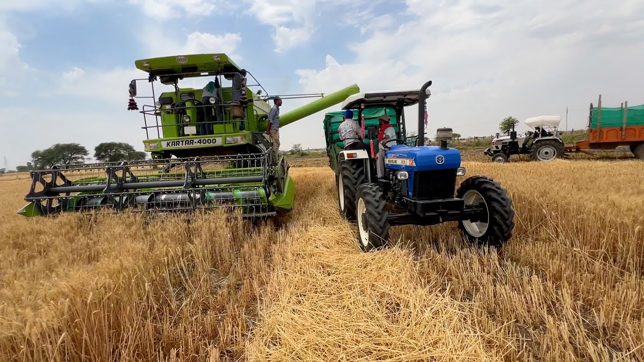 BTS | harvesting wheat crop | Kartar 4000 Combine New Holland 3630 Eicher 485 Sonalika 60 Rx Tractor