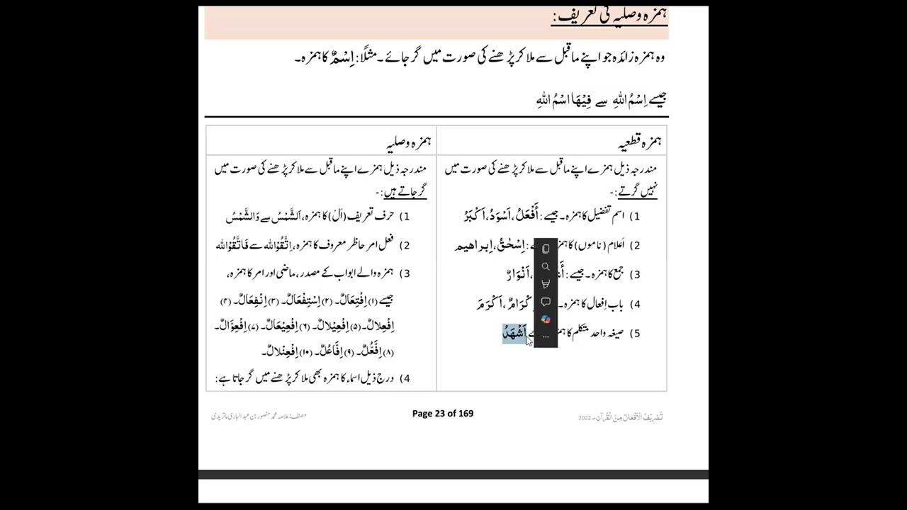 تعلیلات الصرف ہمزہ کی اقسام کا بیان