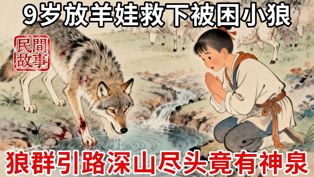 9歲放羊娃救下被困小狼，狼群尋來後沒咬他，反幫他引路，深山盡頭竟有一汪神泉！#民間故事 #傳統文化 #原創虛構 #華語有聲書 #槐樹下聽書