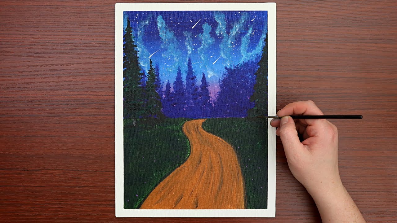 Night Landscape / Easy Acrylic Painting for Beginners / Step by Step #56