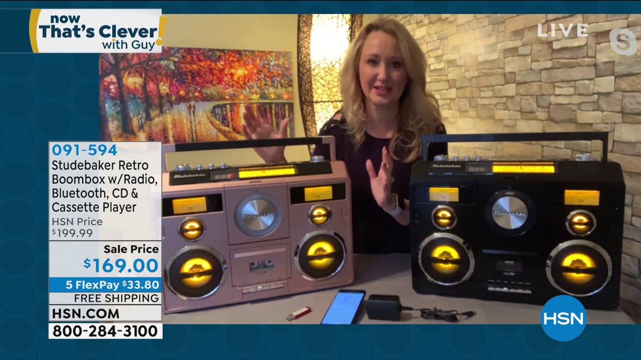 Studebaker 80's Retro Bluetooth Boombox w/Radio, Cassett...
