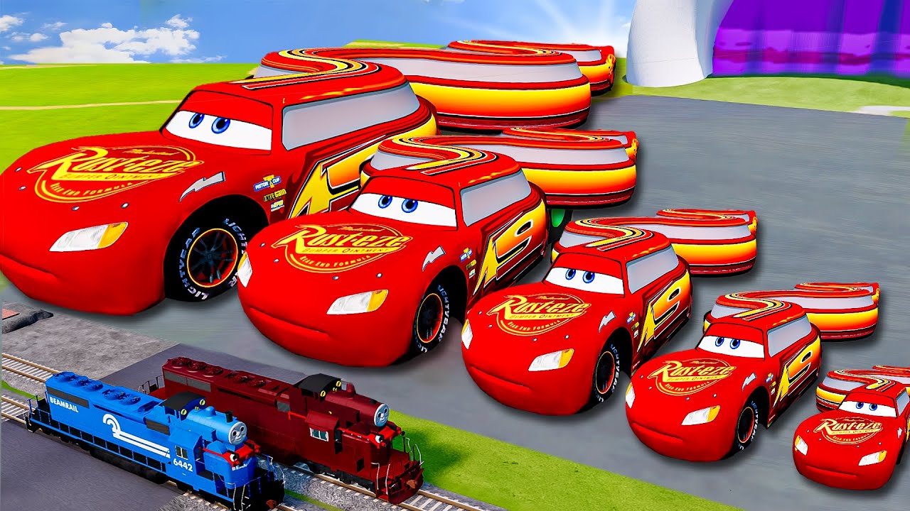 Big & Small Long Snake Lightning Mcqueen vs Train Thomas | BeamNG.Drive