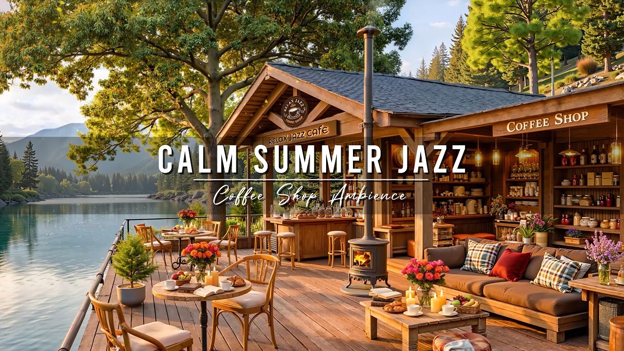 Calm Summer Jazz by the Lake 🌞 Outdoor Cafe Ambience with Relaxing Jazz Background Music to Study