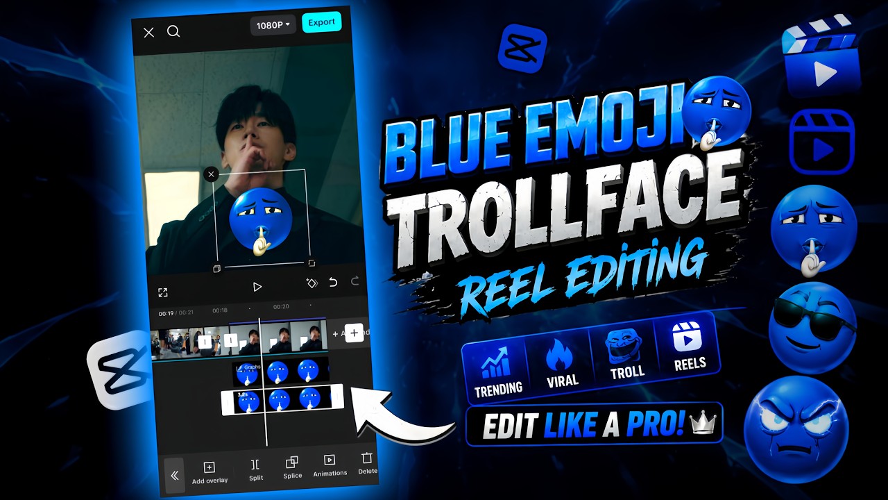 Trending Blue Emoji Trollface Edit In Capcut | Capcut Trollface Video Editing | Trollface Tutorial