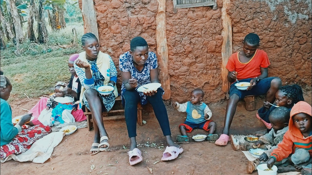 African Village life # Cooking organic village breakfast//  mashed green Bananas with bean  stew🍲 
