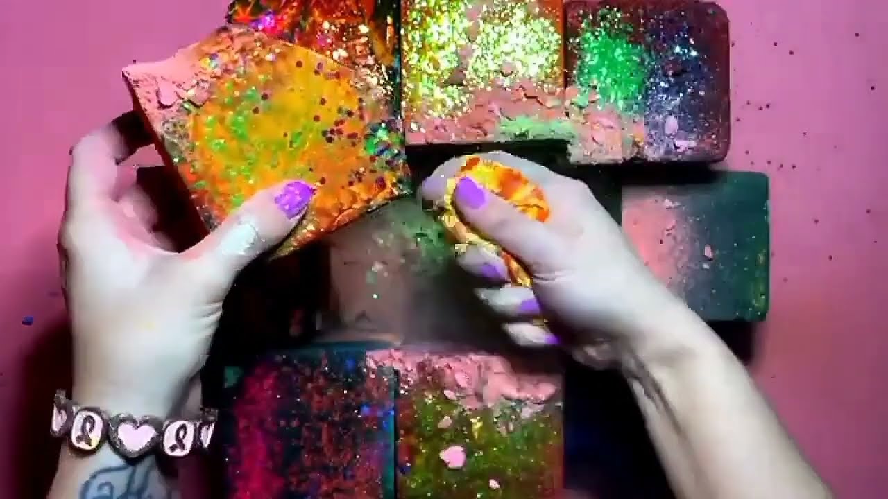 Colourful Dyed Gym chalk Crumbling #oddlysatisfying #gymchalkcrush #asmrsounds #stressrelief #asmr