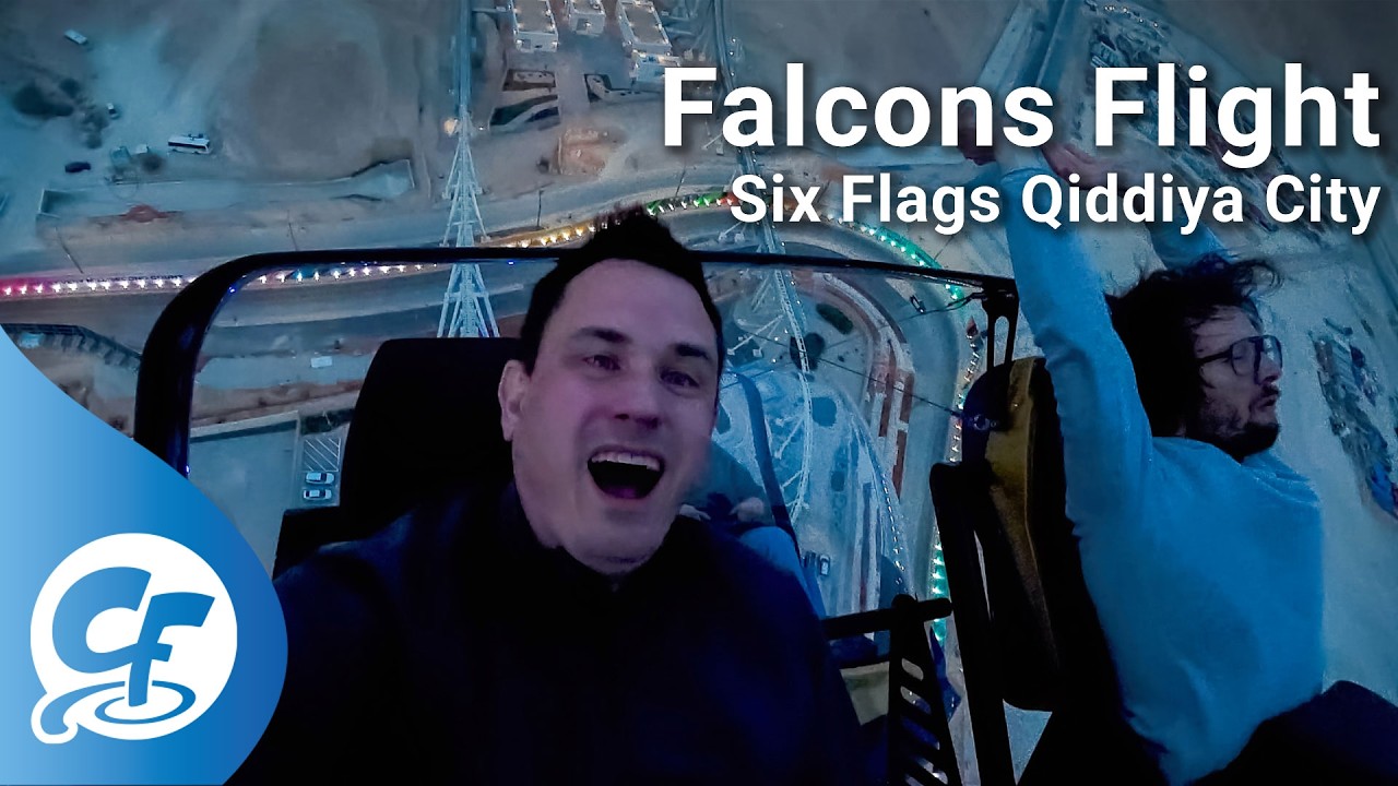 Falcon's Flight, переднее сиденье, обратная съемка с камеры, вид от первого лица, 4K, Six Flags Q...
