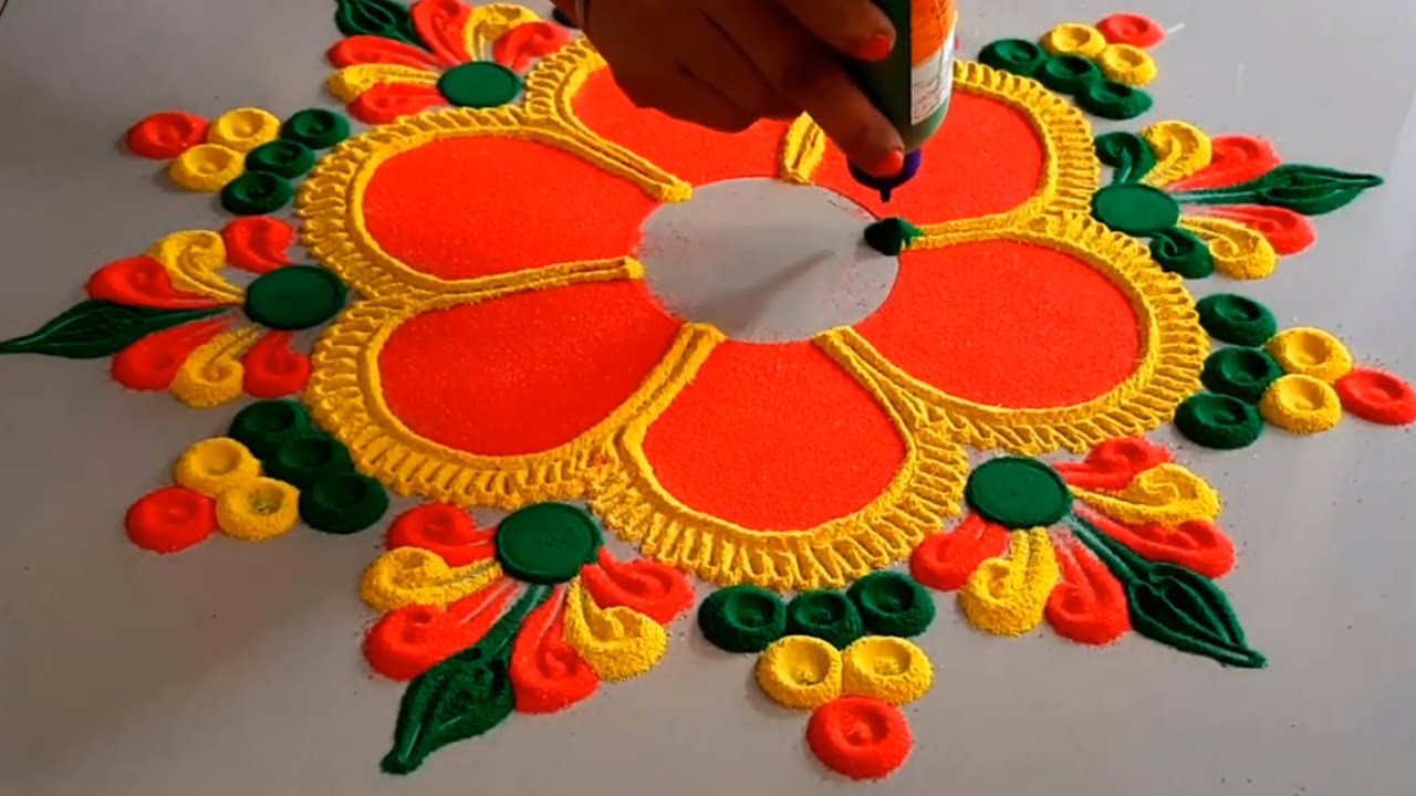 आसान तरीके से दिवाली की सुंदर रंगोली बनाना सीखें। | New Year Rangoli Design