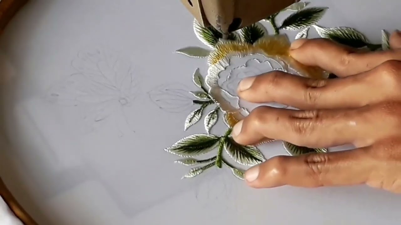 Embroidery of flowers and butterflies