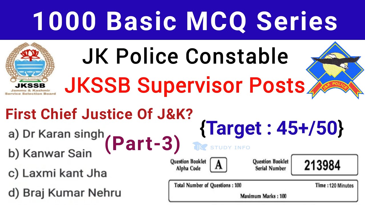 JK Police Constable Solved MCQS | JKSSB Constable & Supervisor Important Questions | JKP 1000 MCQ