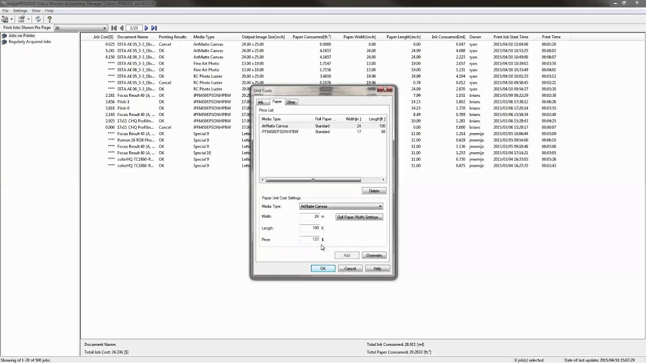 Canon Accounting Manager for iPF Series Printers