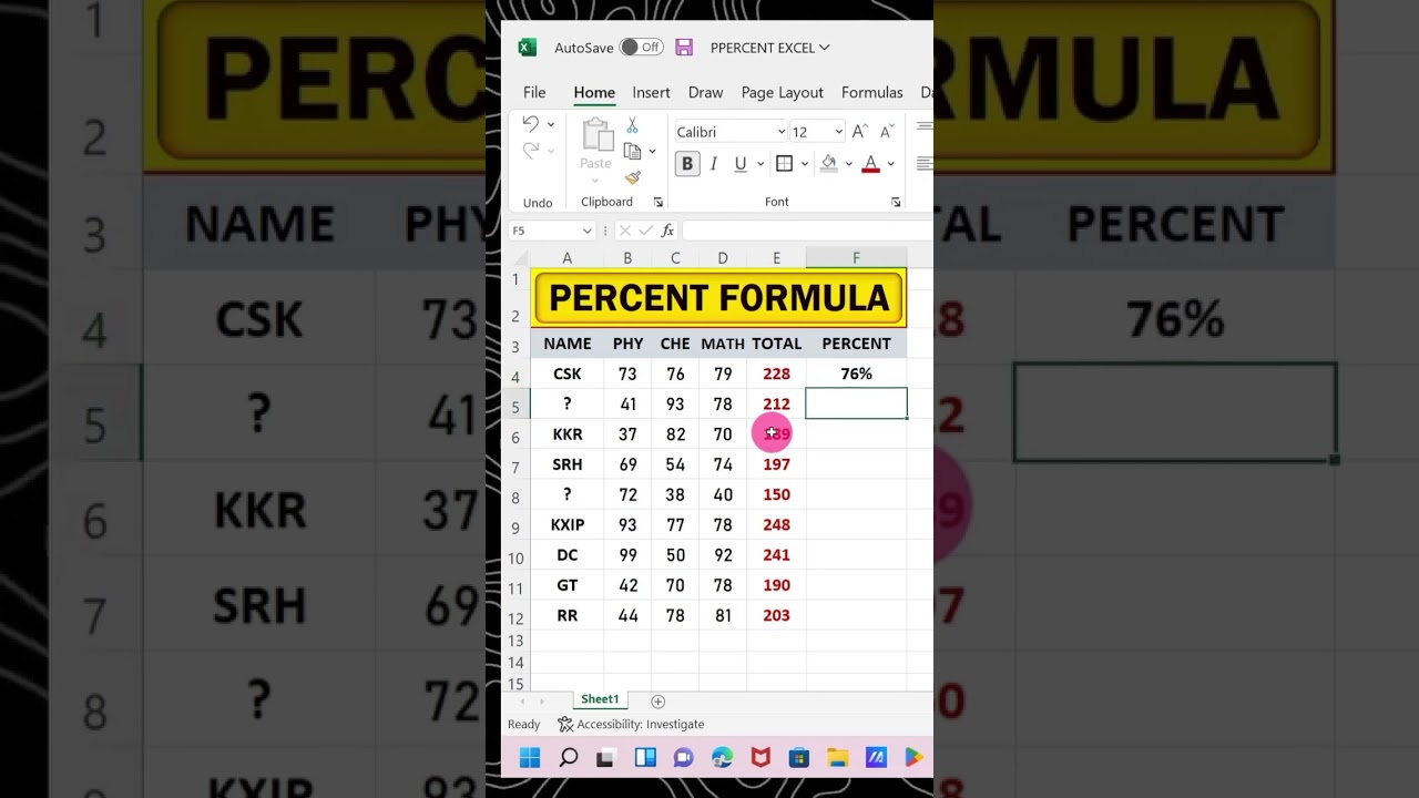 Percentage formulaThe 