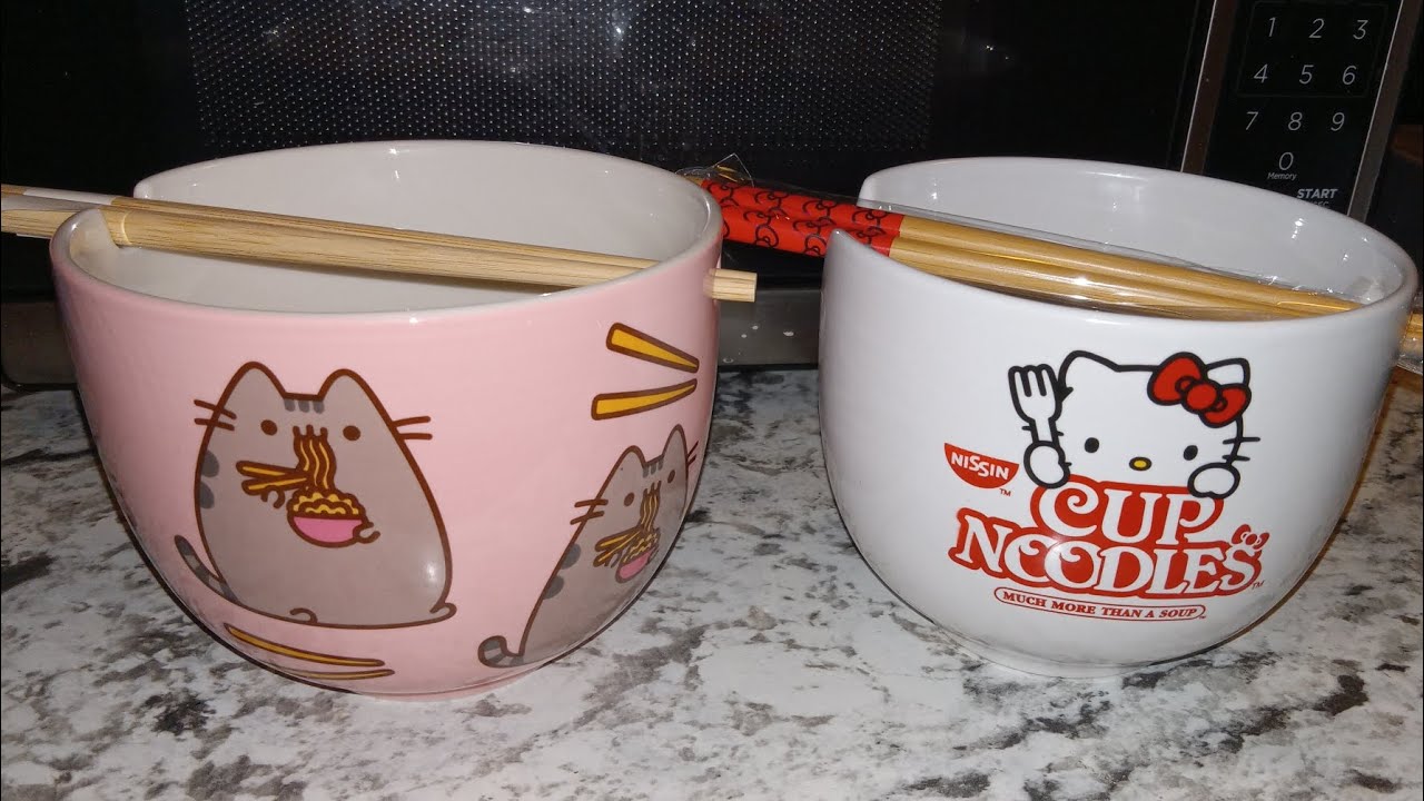 Ramen Ceramic Bowls With Chopsticks 🥢  For Ramen Noodles Bowls 🥣 Pusheen The Cat & Hello Kitty