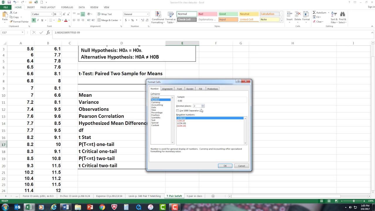 Paired Sample t-Test for Before and After Data