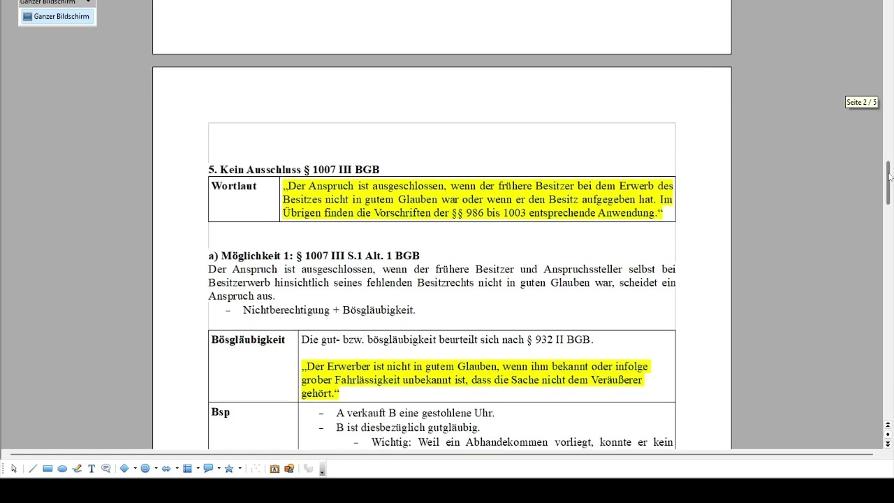 42. Petitorischer Herausgabeanspruch nach § 1007 I BGB gegen den bösgläubigen Besitzer