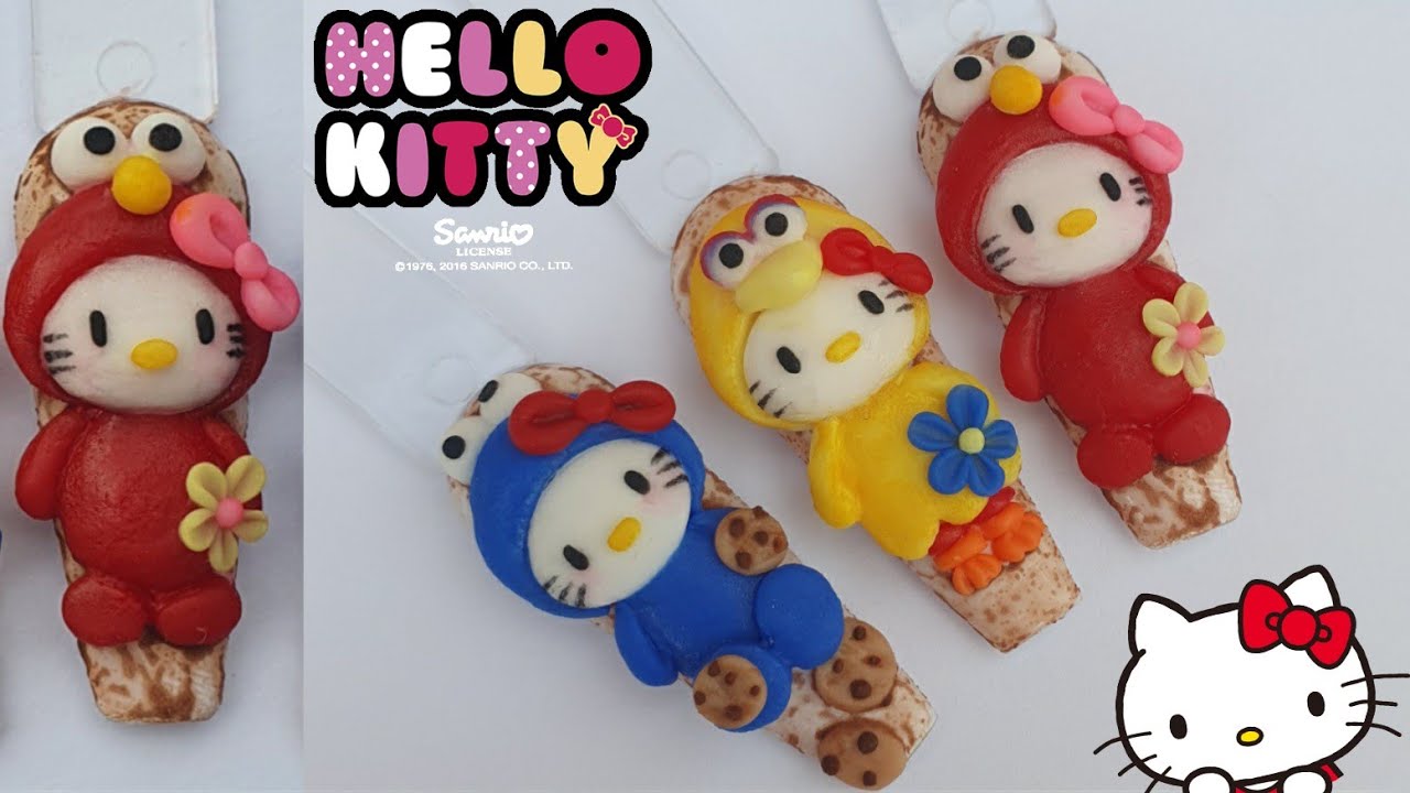 Elmo Hello Kitty Nails | Hello Killy Nail art | 3d Nail Tutorial | Acrylic Nails |uñas acrilicas