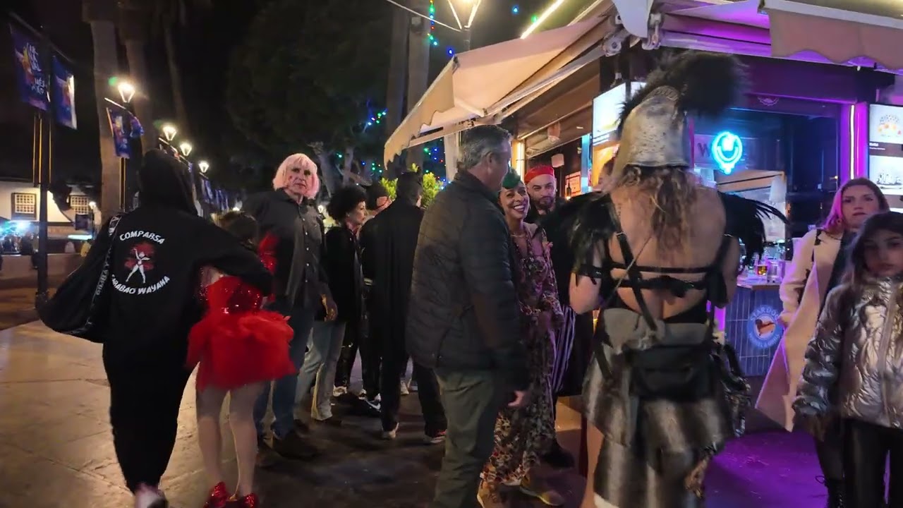 Puerto de la Cruz Carnival Atmosphere Night Walk 🇪🇸 Tenerife 🎭 Canary Islands 4K Walking Tour