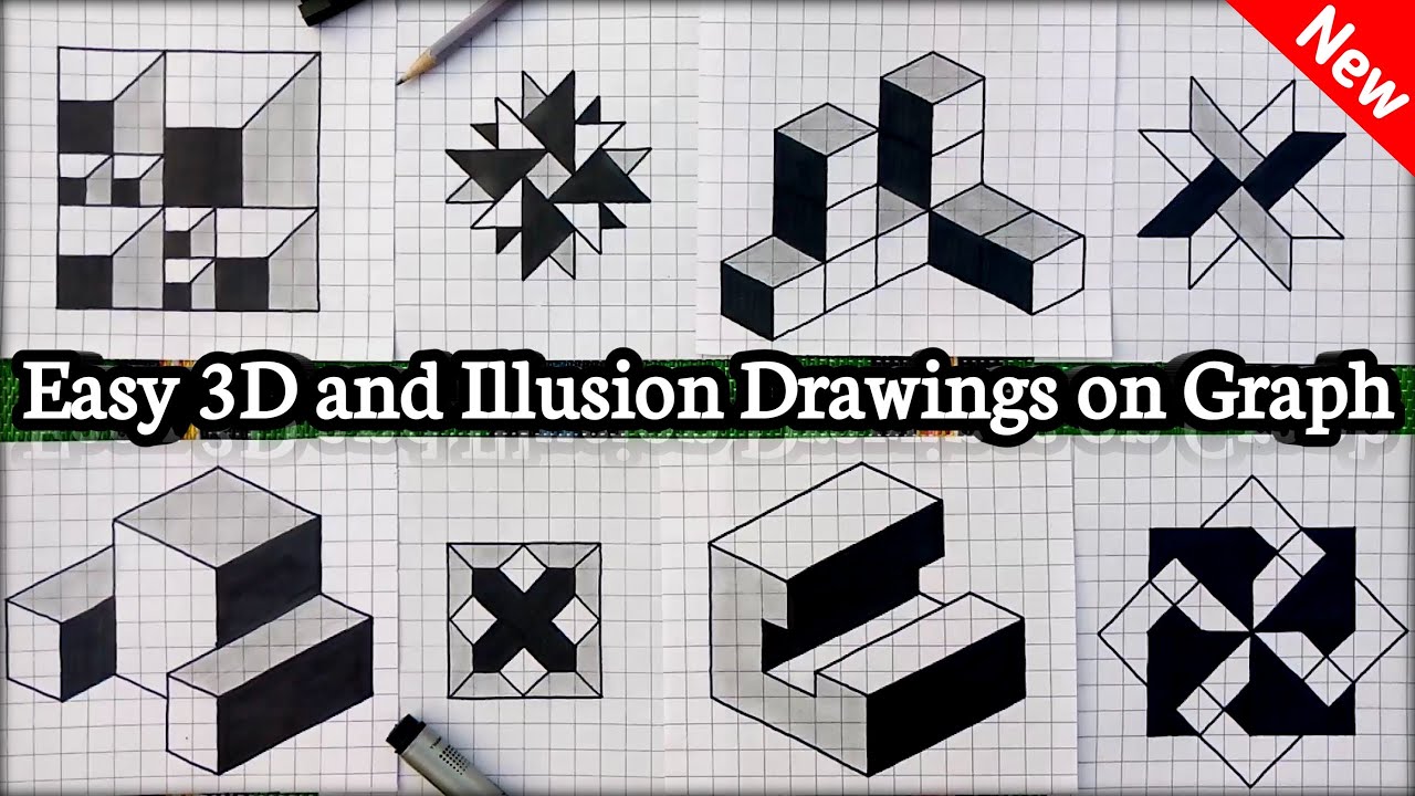 Easy and Unique illusion and 3D Drawings on Graph Paper ✏️ 3D Drawing