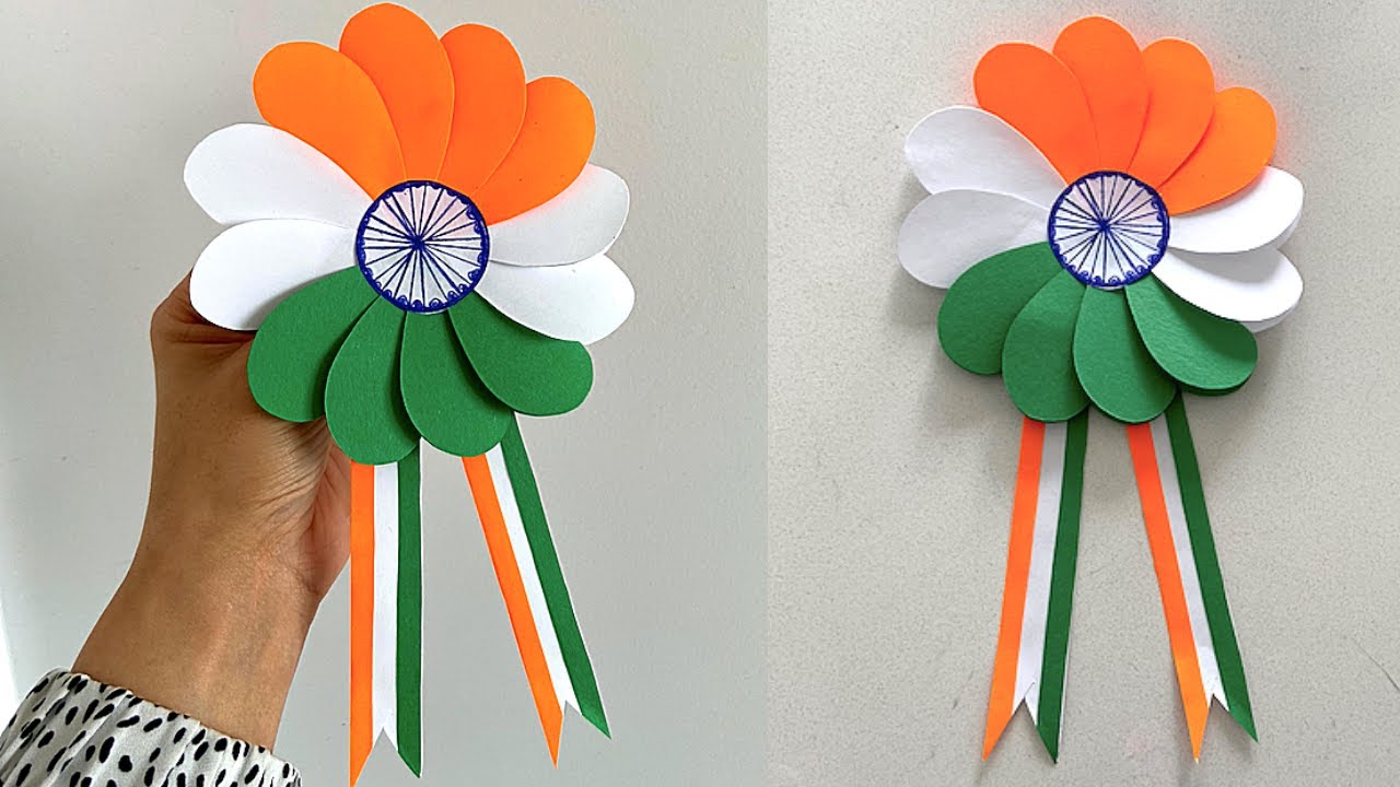 Independence Day Craft Ideas | Tricolour Flower Badge | Indian Flag Paper Badge Making