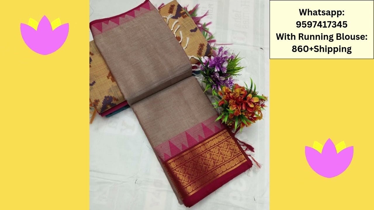 Chettinad Handloom Cotton Saree with Running Blouse Video 65|Rs.860+Shipping|WhatsApp-9597417345
