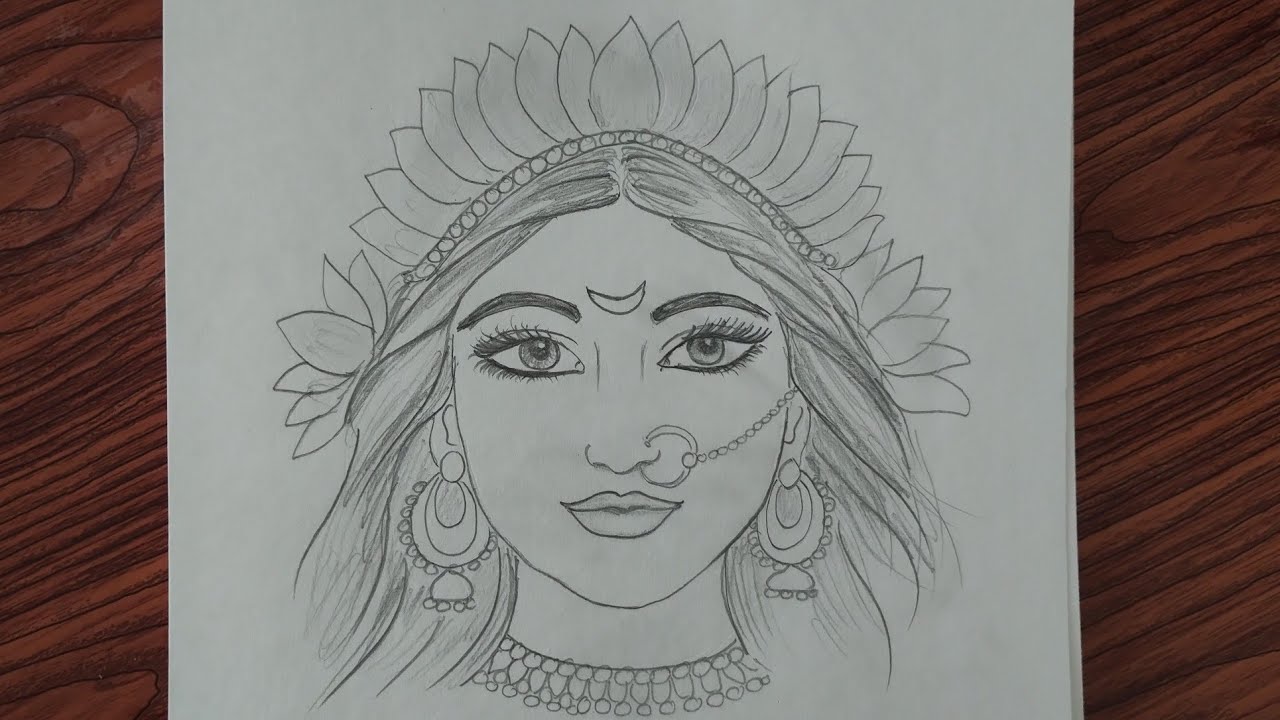 How to draw maa durga face/ Indian goddess face drawing/traditional drawing 