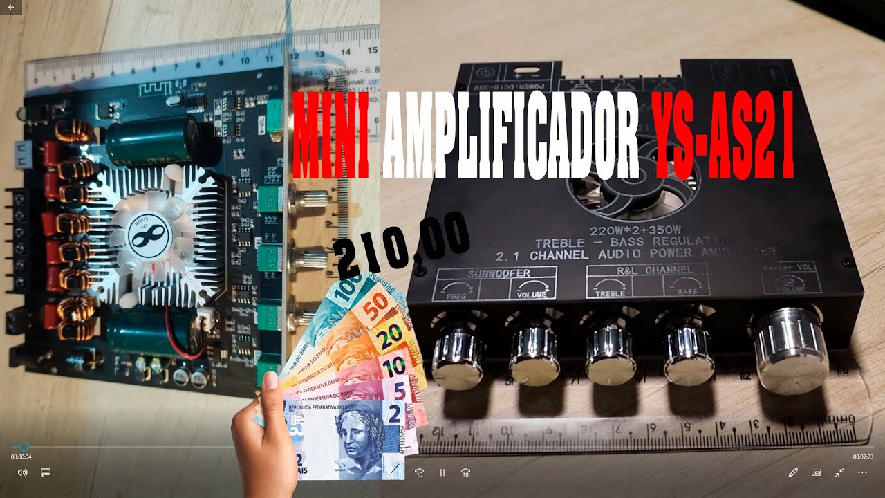 Mini Amplificador de Potência YS-AS21, 2x220W+350W do Aliexpress