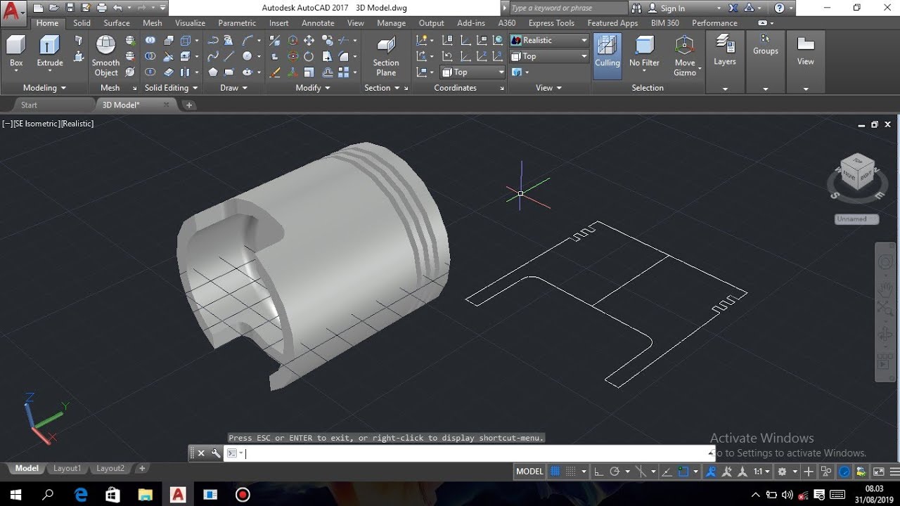 Cara membuat Piston di AutoCAD dengan perintah Revolve