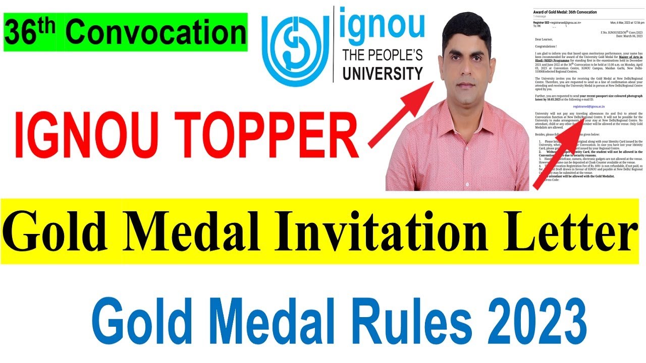 IGNOU Topper 2023 | Gold Medalist Invitation letter Released | IGNOU Gold Medal Rules 2023