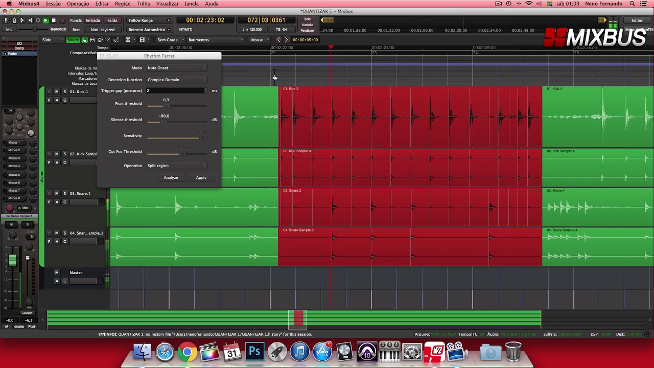 Harrison Mixbus 4 - Quantizando &aacute;udio ( Quantizing Audio ).