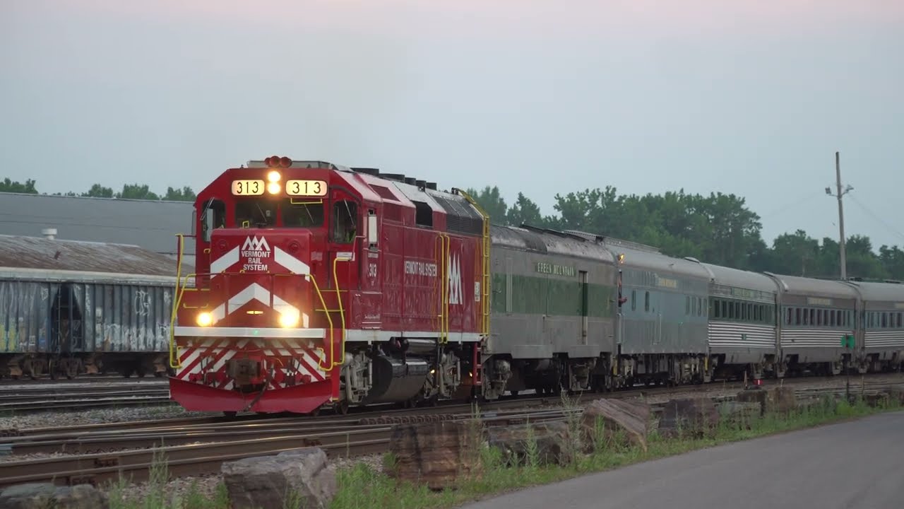 Vermont railway Champlain Valley Dinner train arriving in Burlington VT 