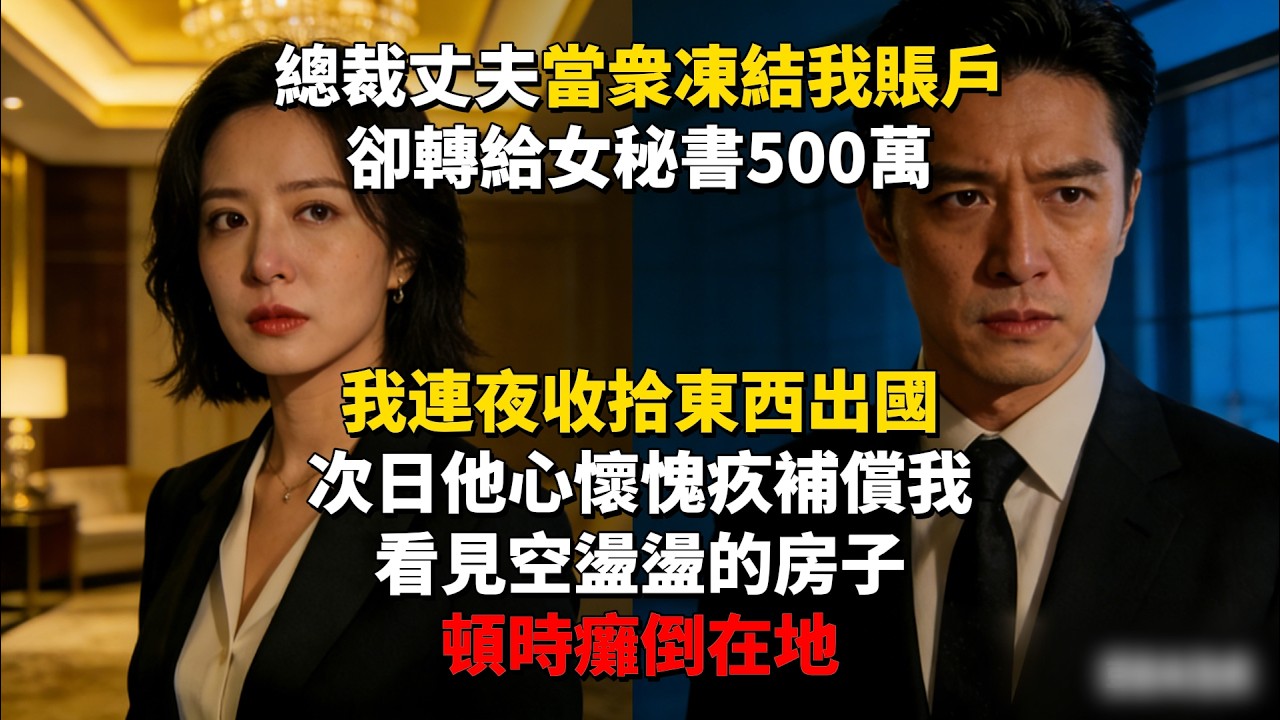 總裁丈夫當衆凍結我賬戶，卻轉給女秘書500萬，我連夜收拾東西出國，次日他心懷愧疚補償我，看見空盪盪的房子，頓時癱倒在地