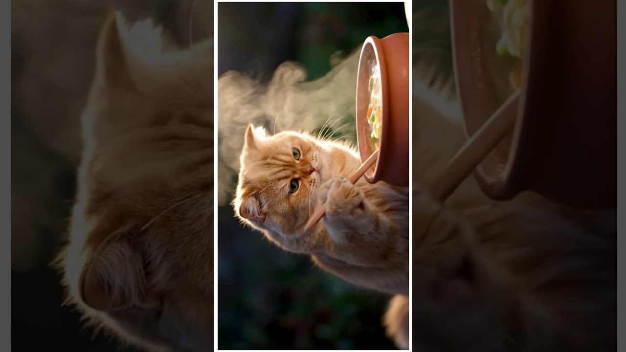 Golden Cat Cooking Soup in a Clay Pot 