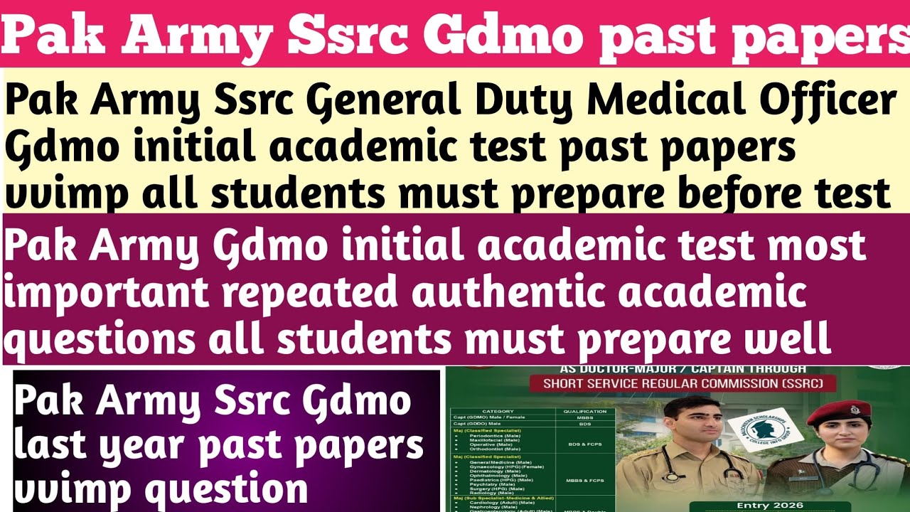 Pak Army Ssrc General Duty Medical Officer Gdmo initial test preparation past papers #gdmo 