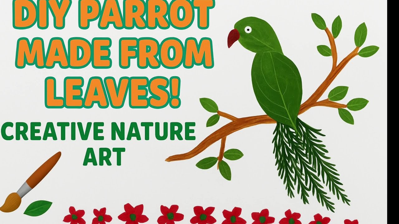 Diy parrot leaf art,creating bird art using real leaves,easy nature craft ideas 🌿🌱🦜