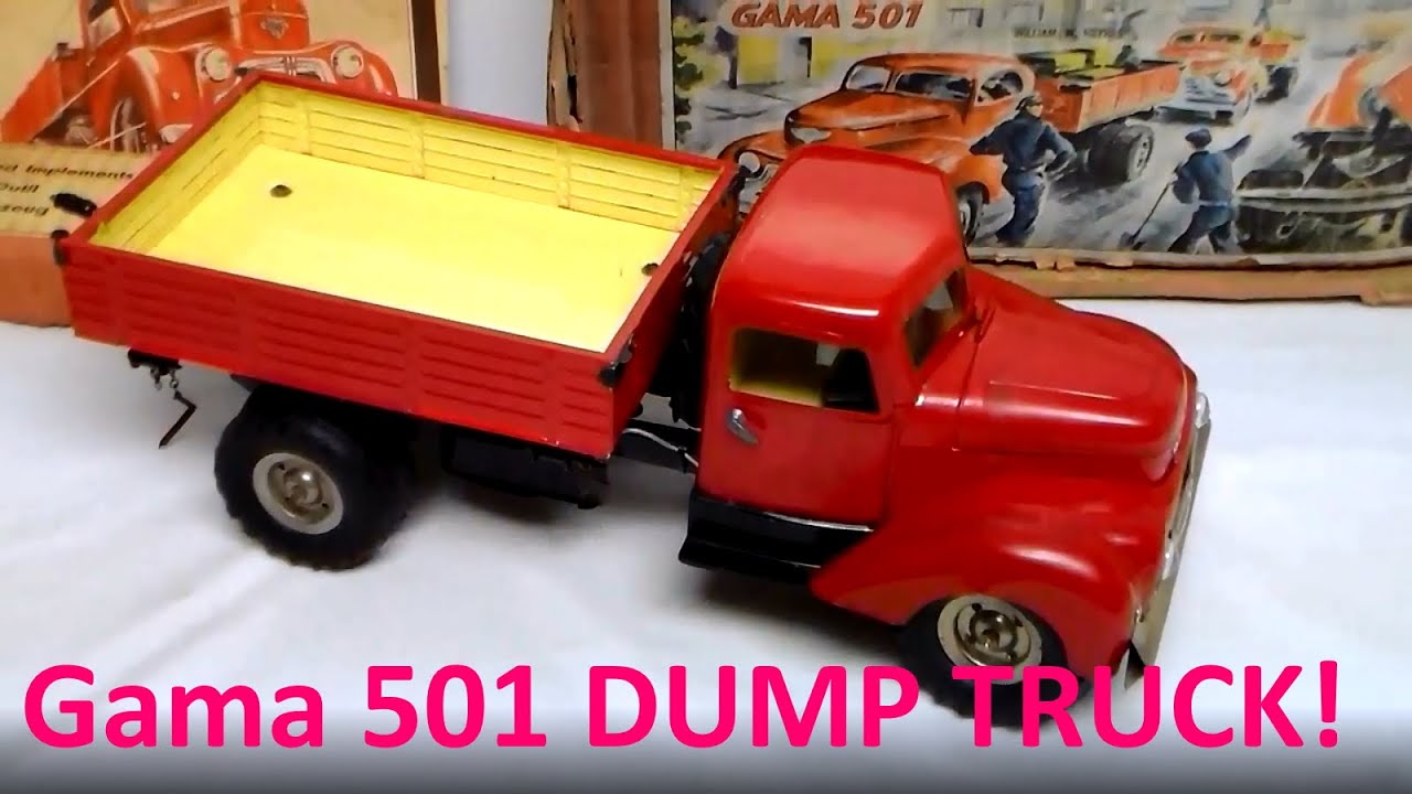 1950s Gama Germany 501 Battery Operated WIND UP Side TIPPING Toy DUMP TRUCK Review!
