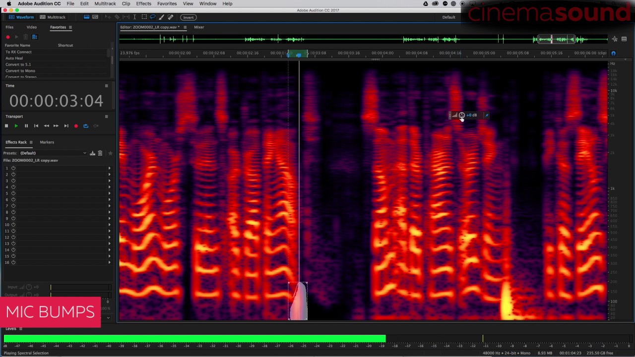Cinema Sound Mic Bump Removal in Adobe Audition