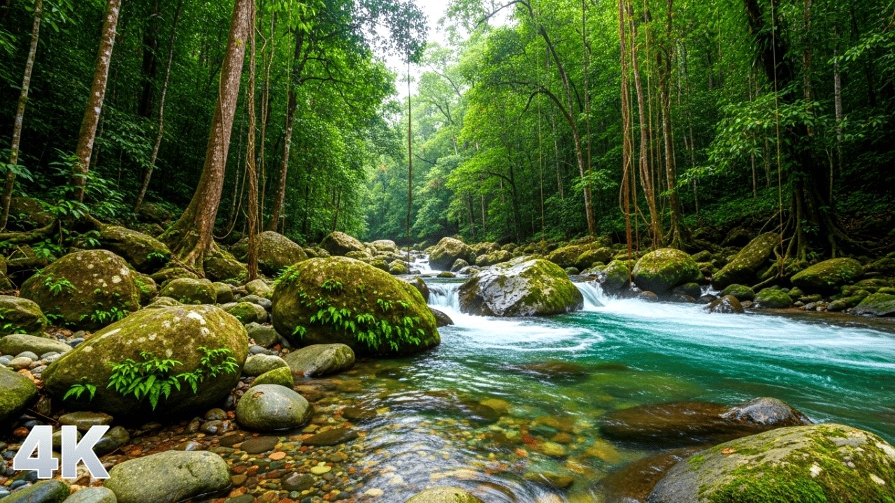 Peaceful River Water Sounds, Light Forest Birds, Calming Natural Ambience