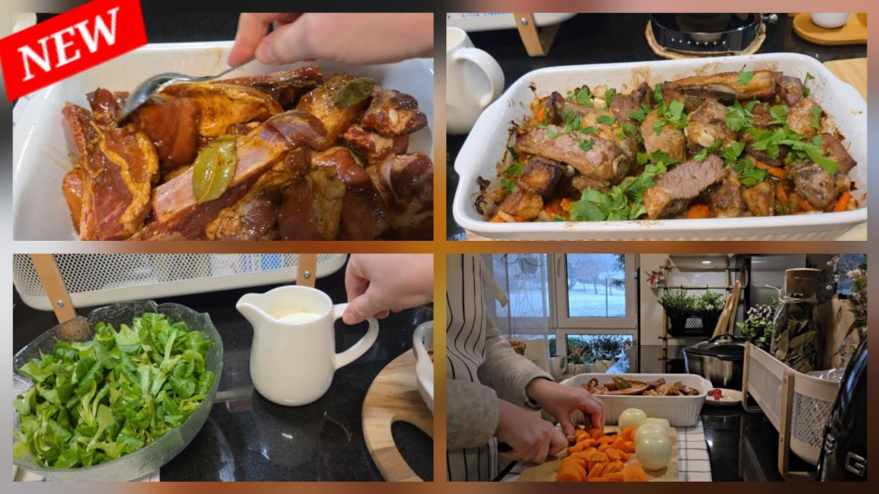 PERFEKTE Ofen Schweinerippchen!🥗FELDSALAT MIT DRESSING 🍖Свиные рёбрышки в духовке!✨️Салат и соус!
